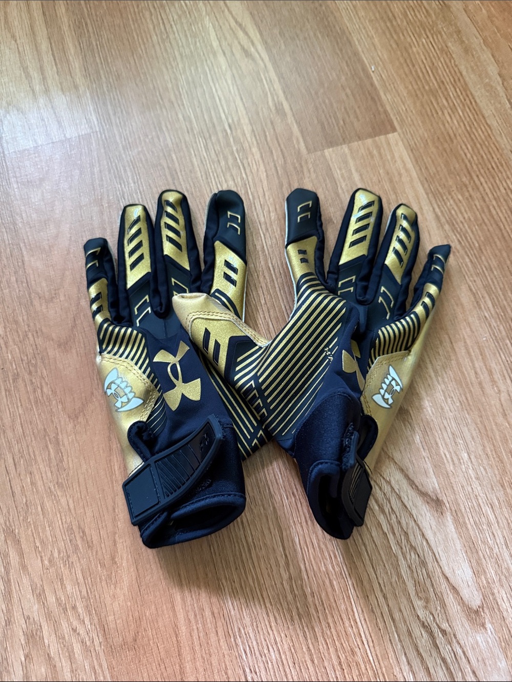 Under Armour Black and Gold Performance Football Gloves